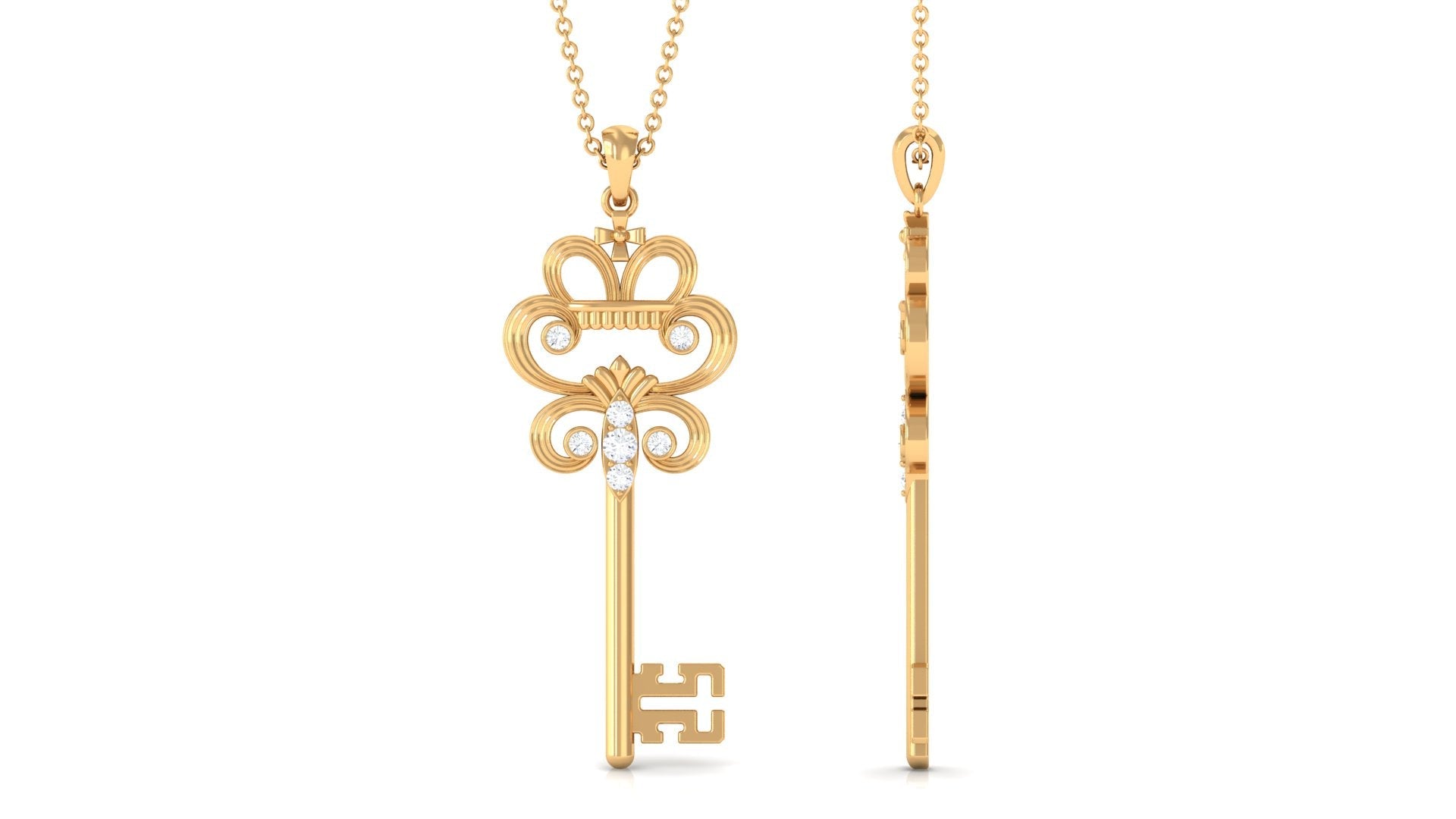 1/4 CT Certified Moissanite Vintage Gold Key Pendant Necklace