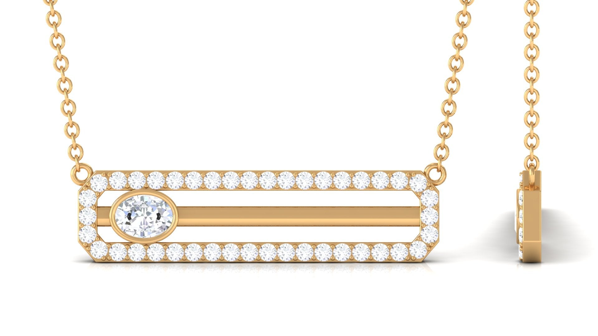 3/4 CT Certified Moissanite Gold Bar Necklace