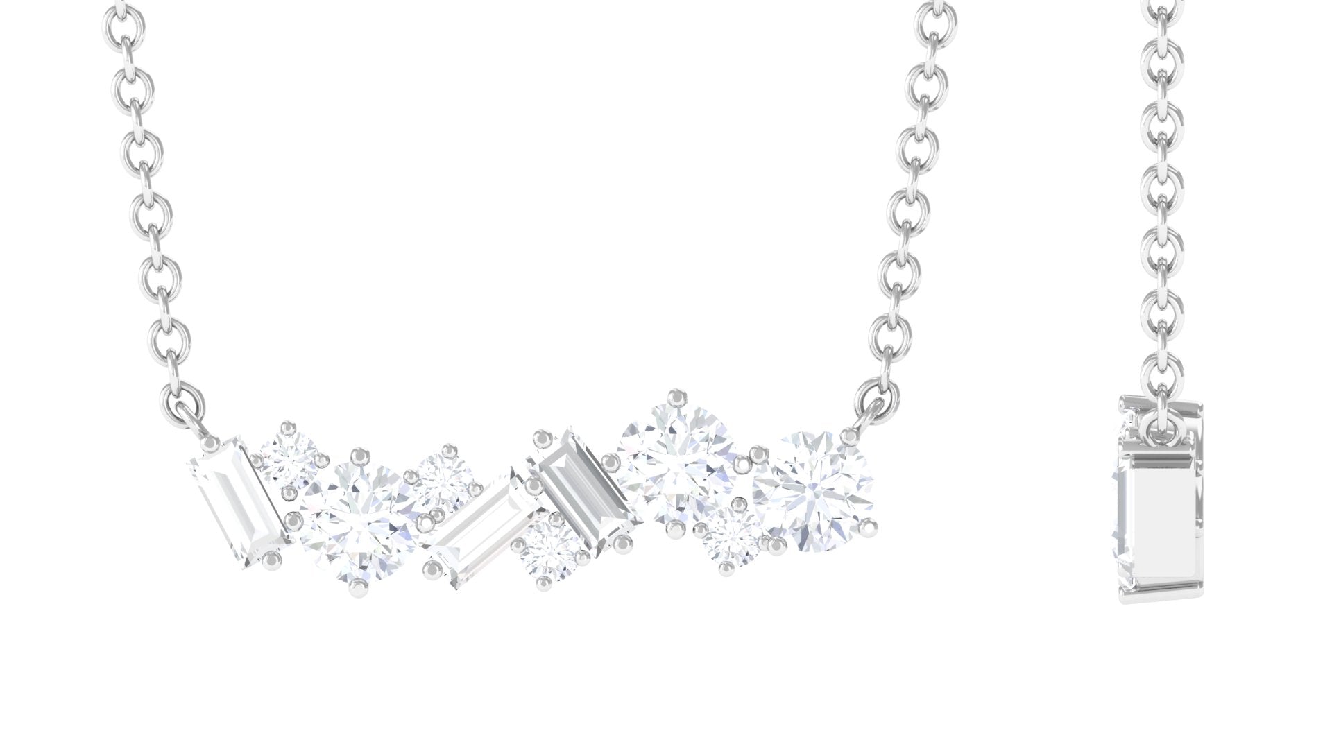 0.75 CT Round and Baguette Cut Moissanite Cluster Bar Necklace