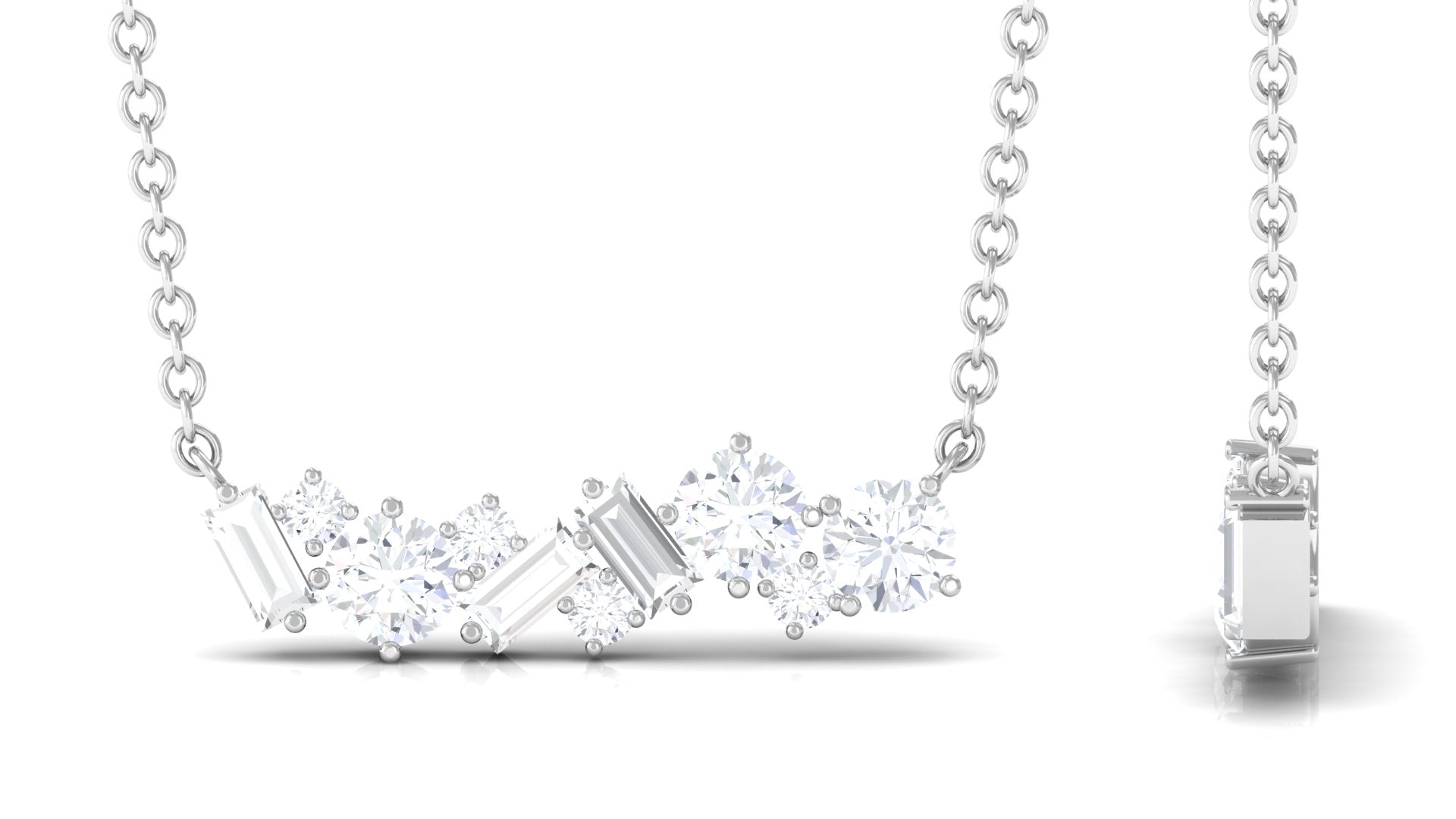 0.75 CT Round and Baguette Cut Moissanite Cluster Bar Necklace