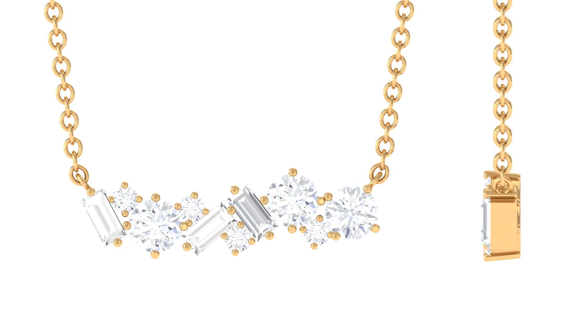 0.75 CT Round and Baguette Cut Moissanite Cluster Bar Necklace