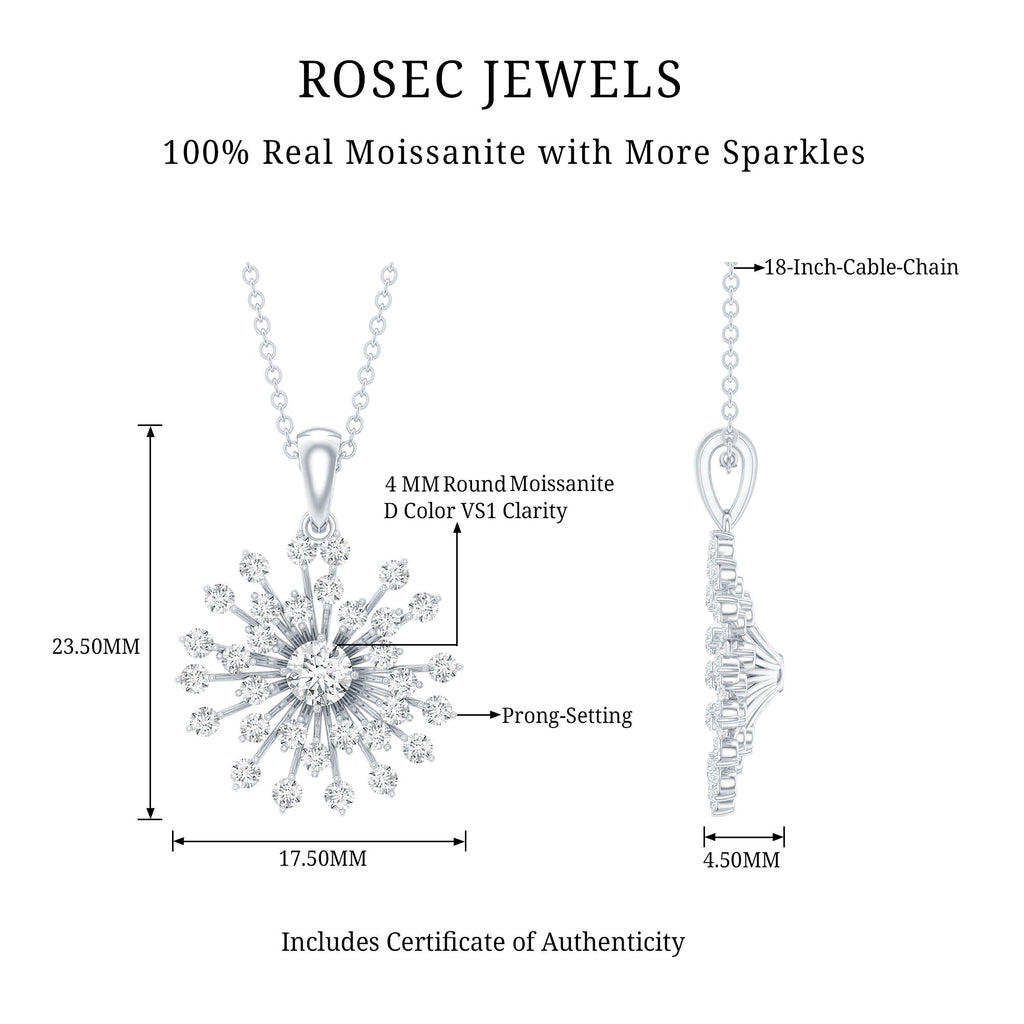 Certified Moissanite Sunburst Pendant in Prong Setting
