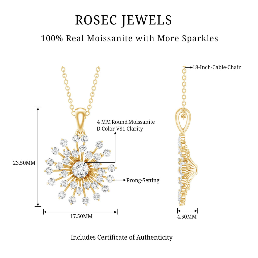 Certified Moissanite Sunburst Pendant in Prong Setting