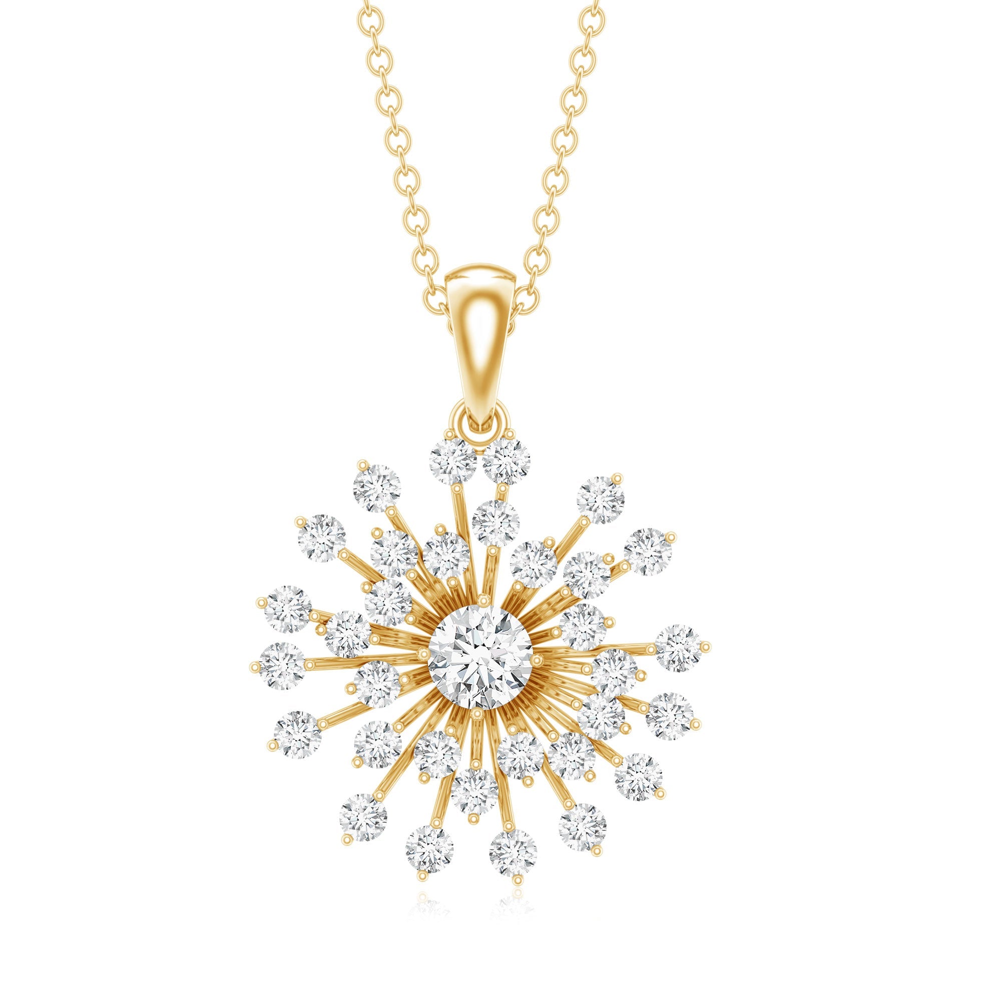 Certified Moissanite Sunburst Pendant in Prong Setting