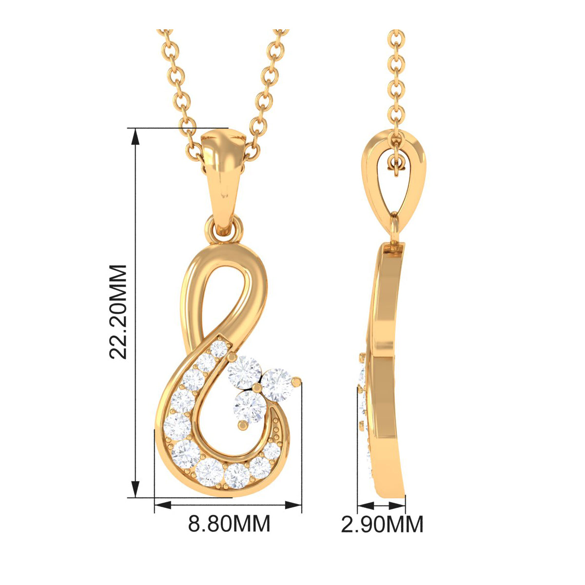 1/2 CT Certified Moissanite Infinity Gold Pendant in Prong Setting