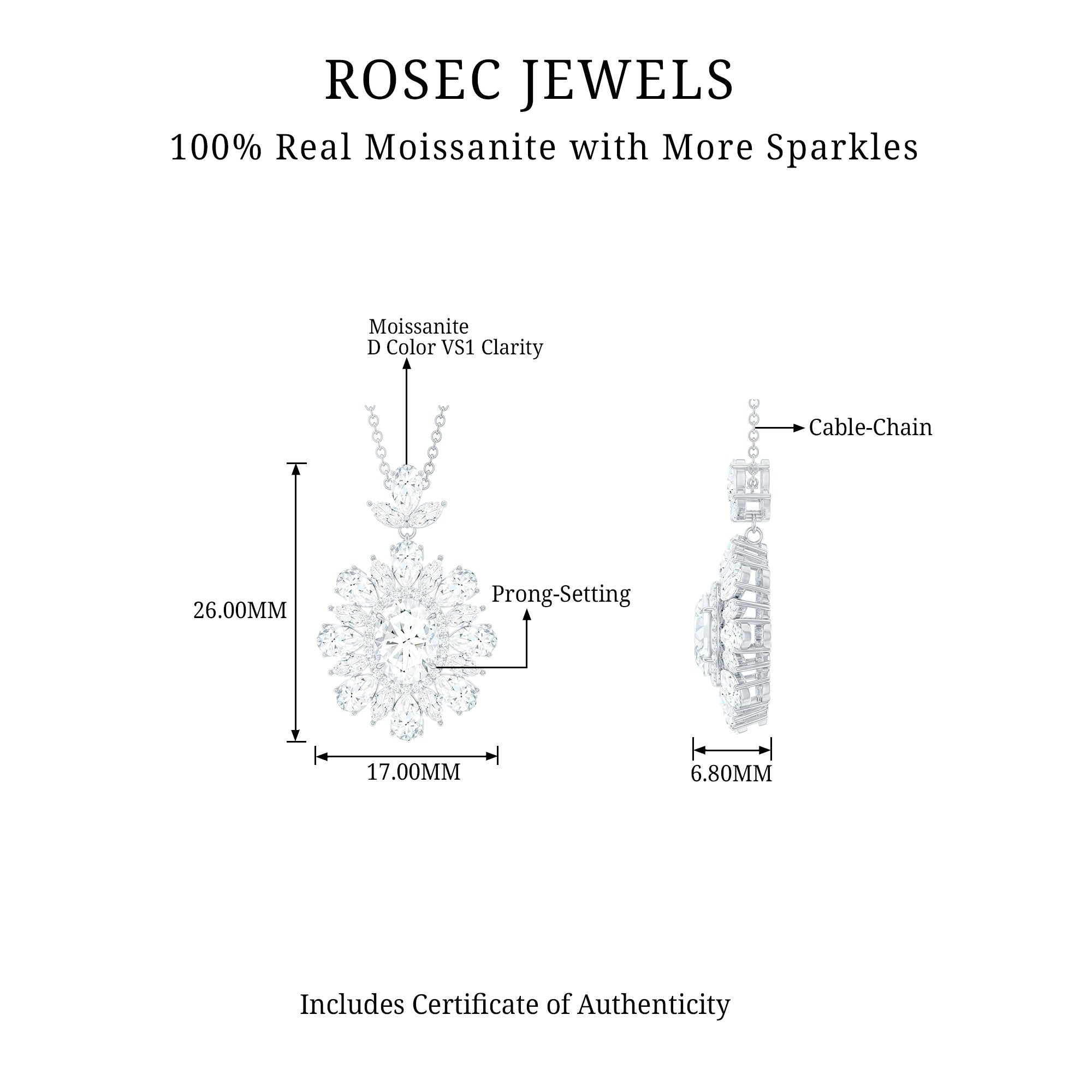 3.75 CT Certified Moissanite Bridal Pendant in Gold