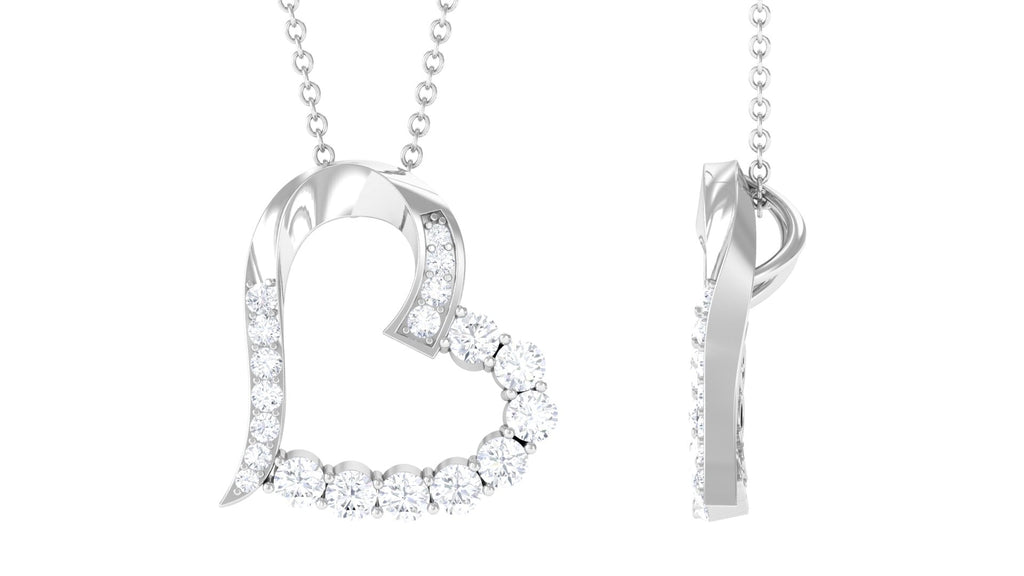 1 CT Round Cut Moissanite Heart Pendant in Prong Setting