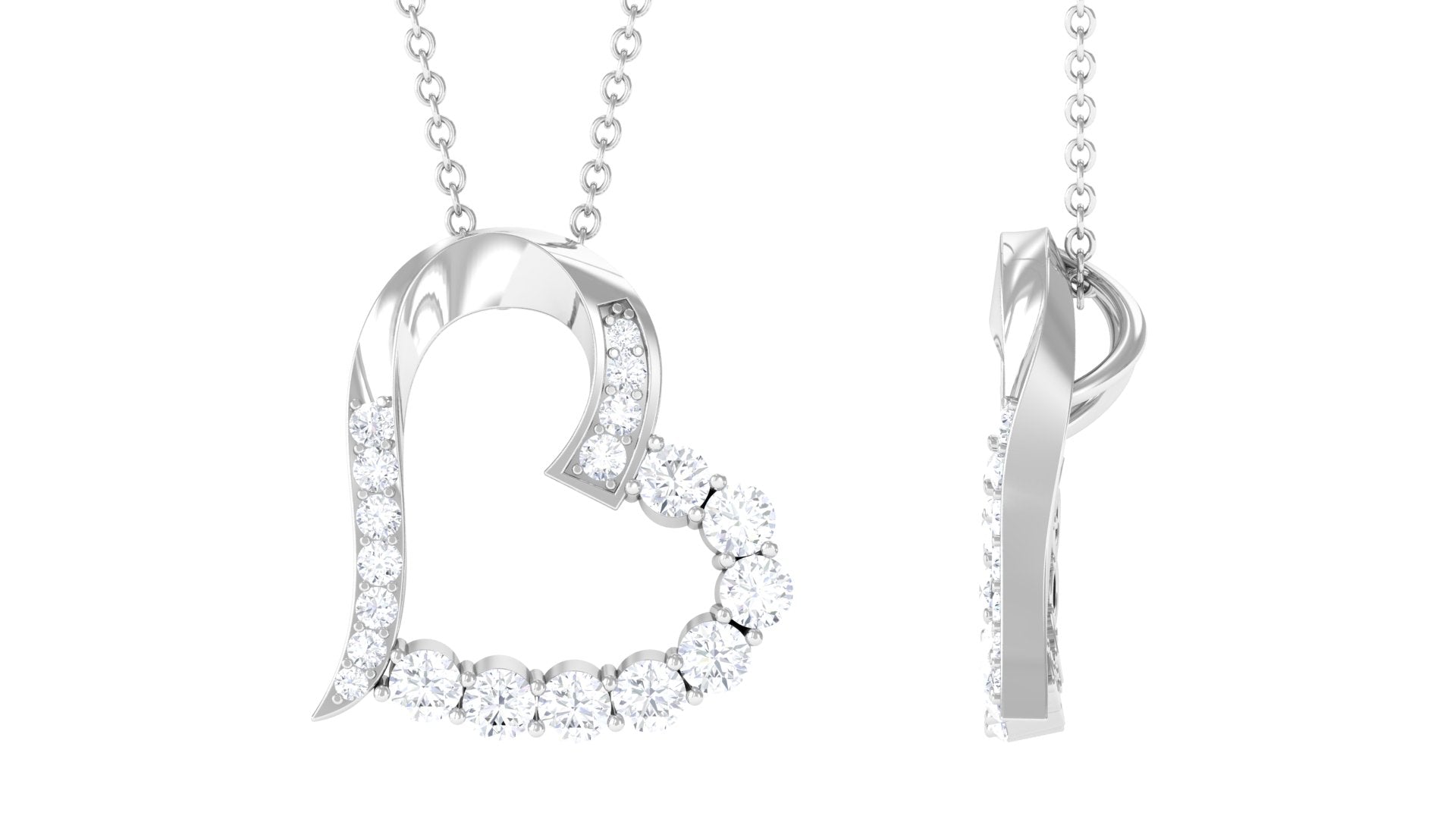 1 CT Round Cut Moissanite Heart Pendant in Prong Setting