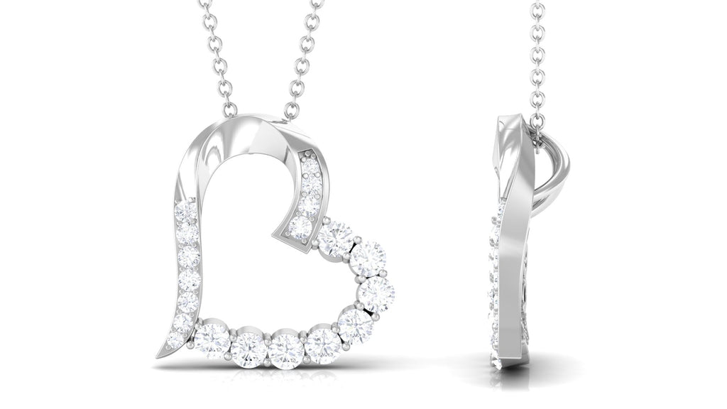 1 CT Round Cut Moissanite Heart Pendant in Prong Setting