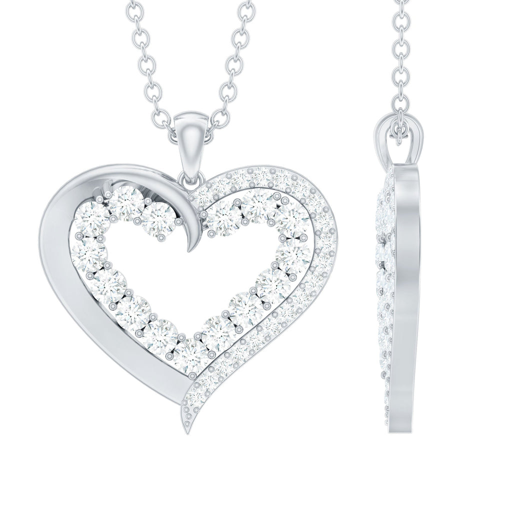 1 CT Certified Moissanite Heart Pendant in Prong Setting