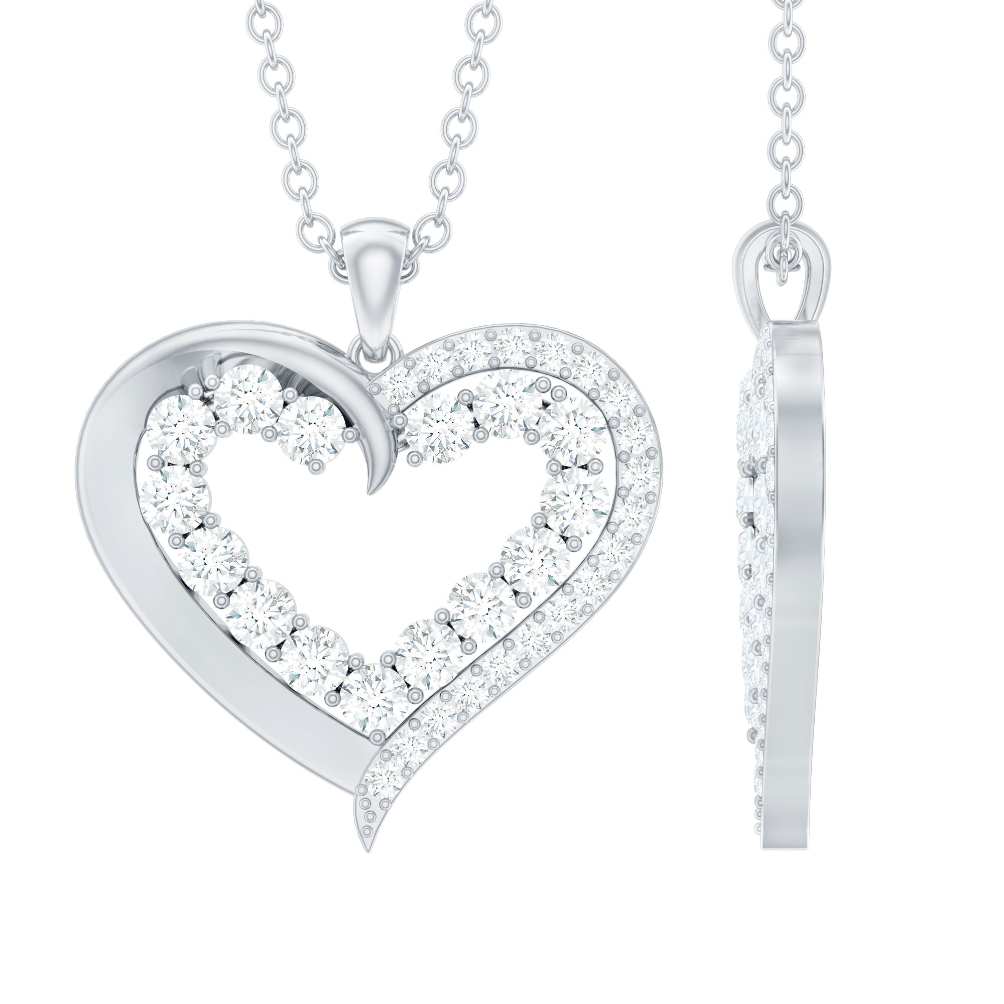 1 CT Certified Moissanite Heart Pendant in Prong Setting