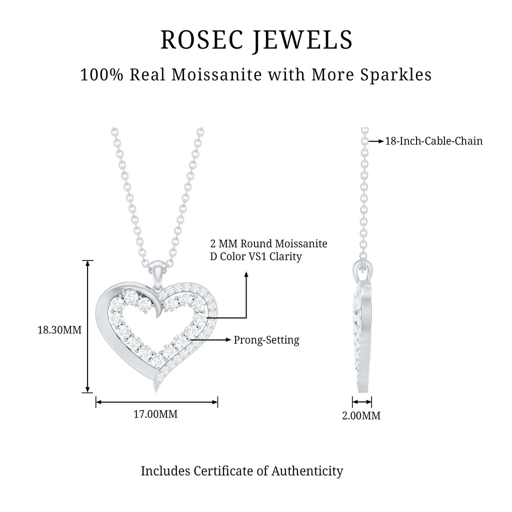 1 CT Certified Moissanite Heart Pendant in Prong Setting