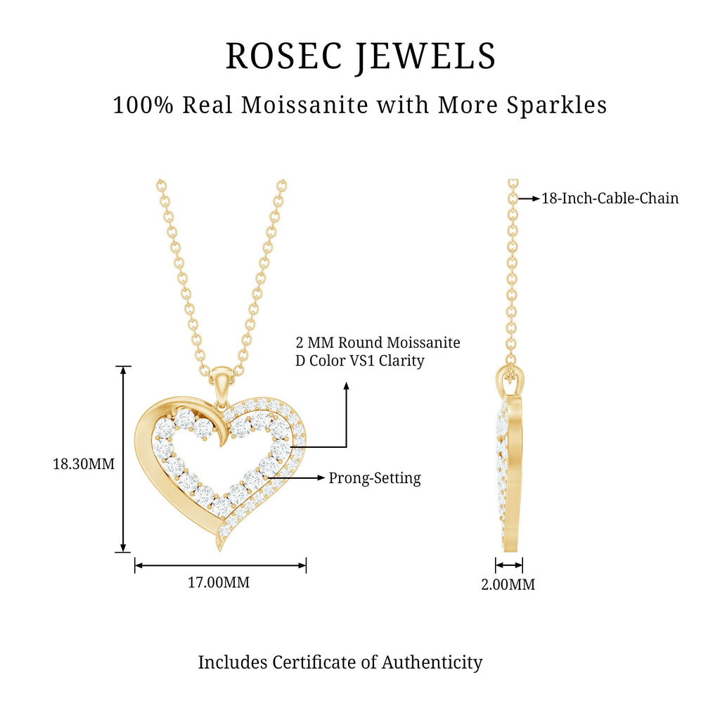 1 CT Certified Moissanite Heart Pendant in Prong Setting