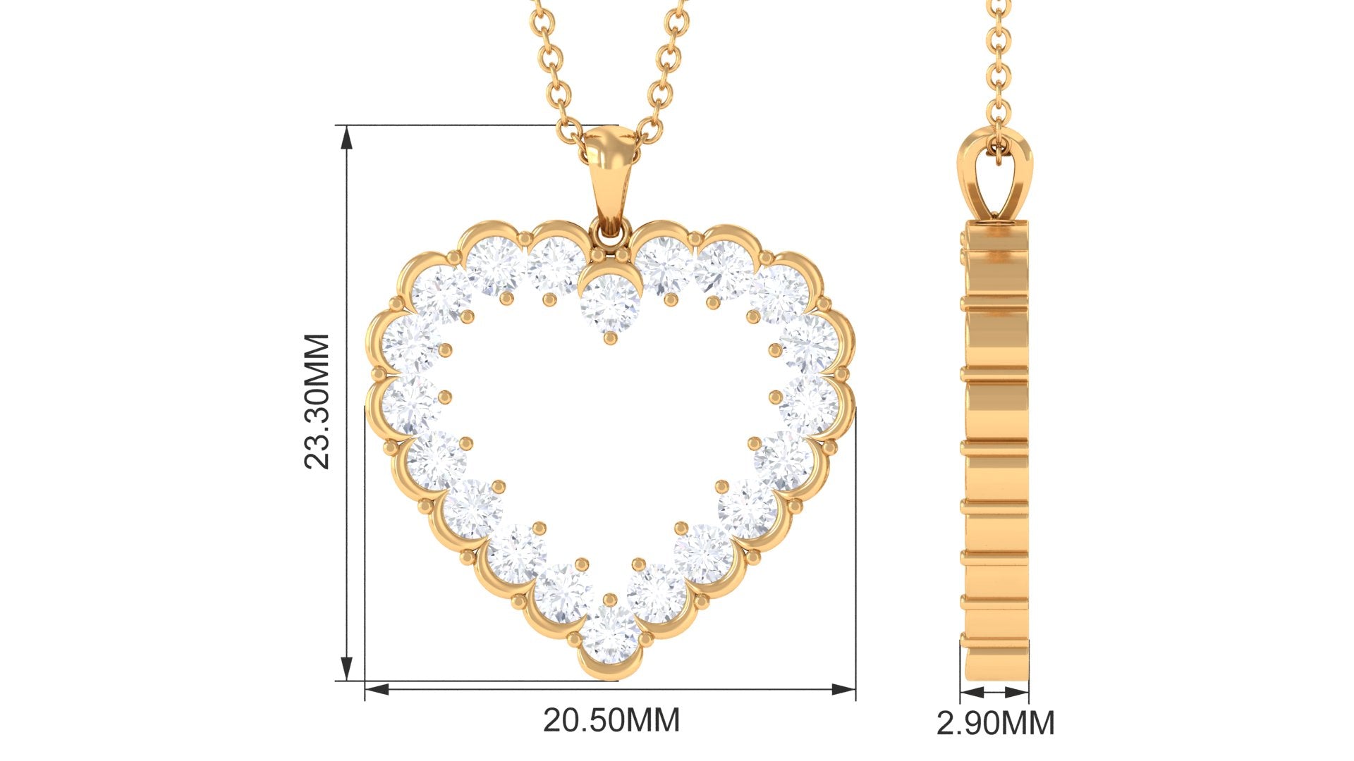 1.75 CT Certified Moissanite Minimal Heart Pendant in Gold