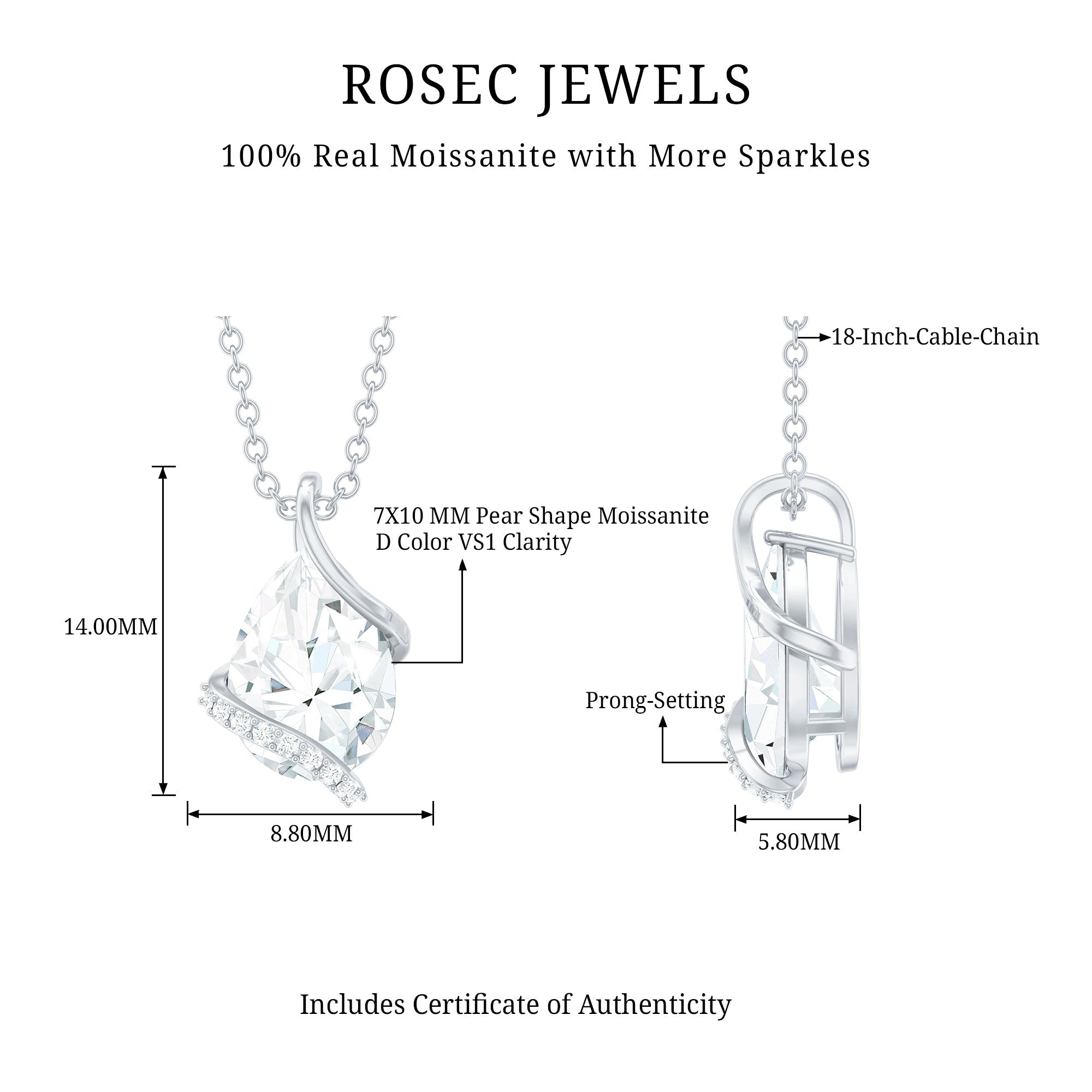 Minimal Moissanite Solitaire Pendant in Silver