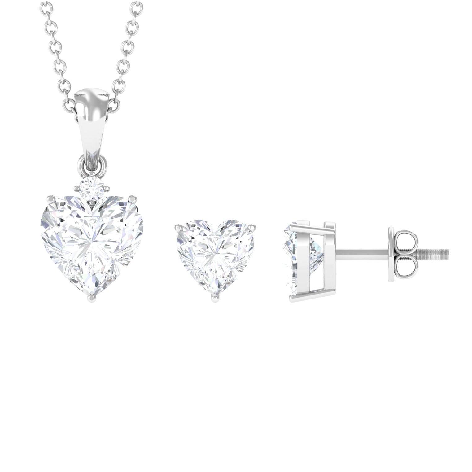 Heart Shape Moissanite Solitaire Pendant and Earrings