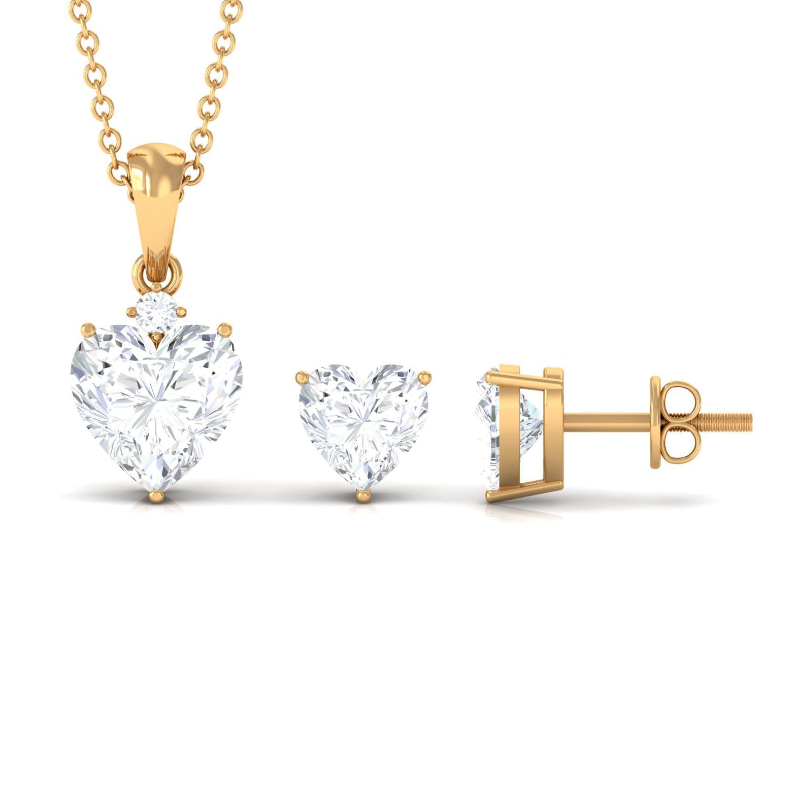 Heart Shape Moissanite Solitaire Pendant and Earrings