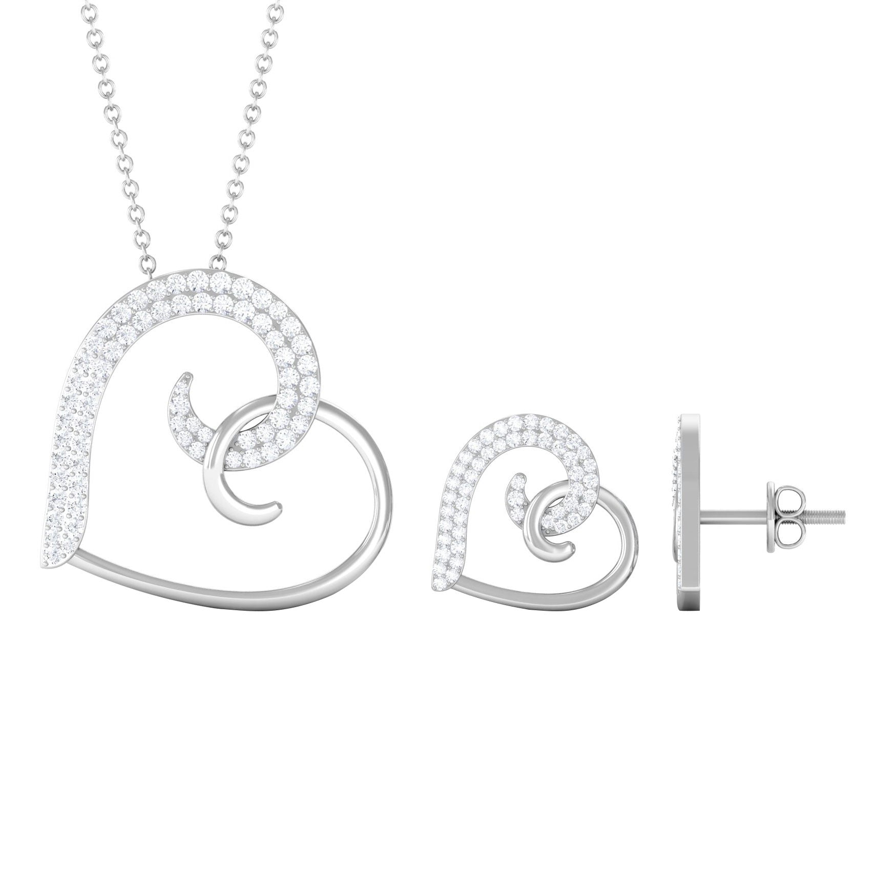 Modern Heart Necklace and Earrings with Moissanite