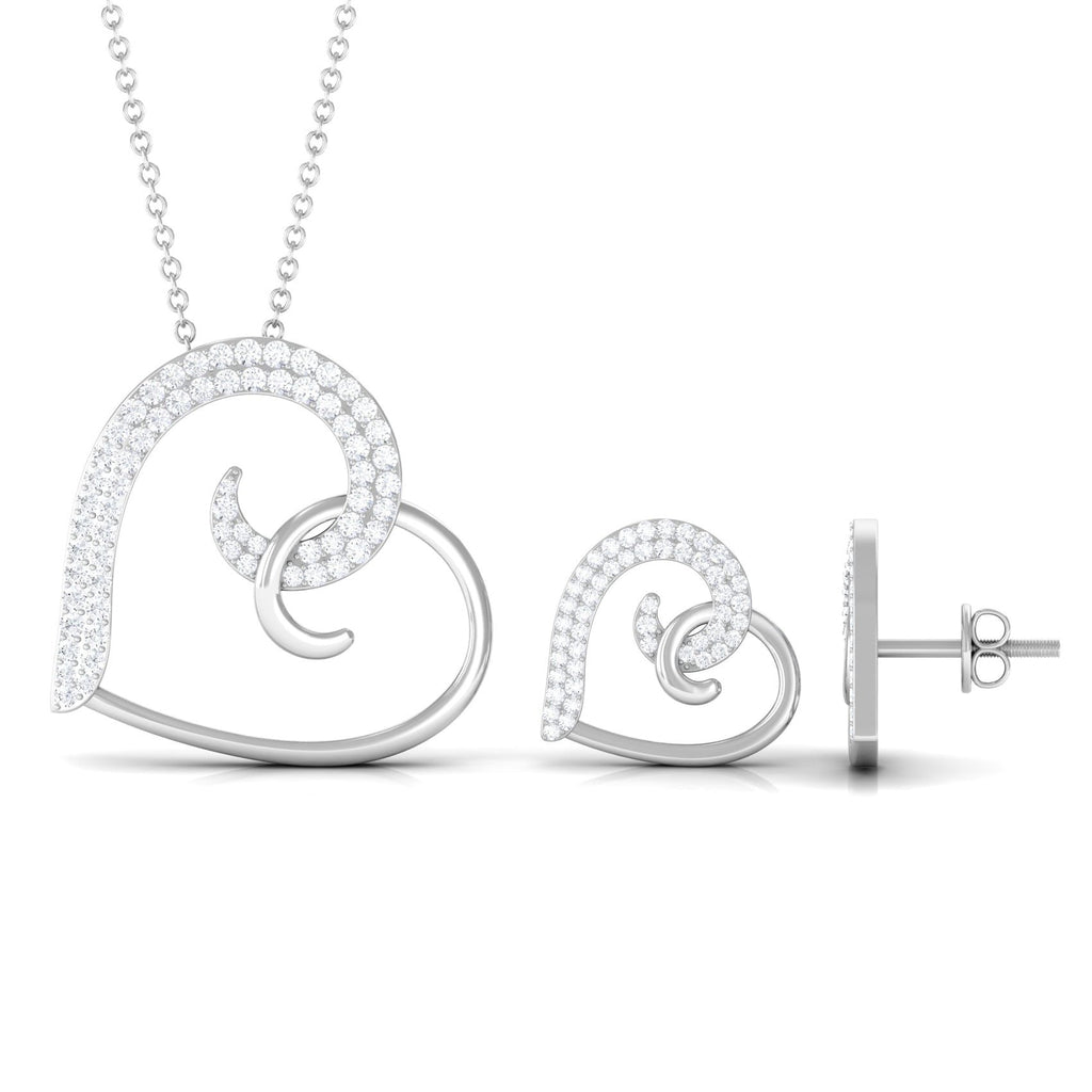 Modern Heart Necklace and Earrings with Moissanite