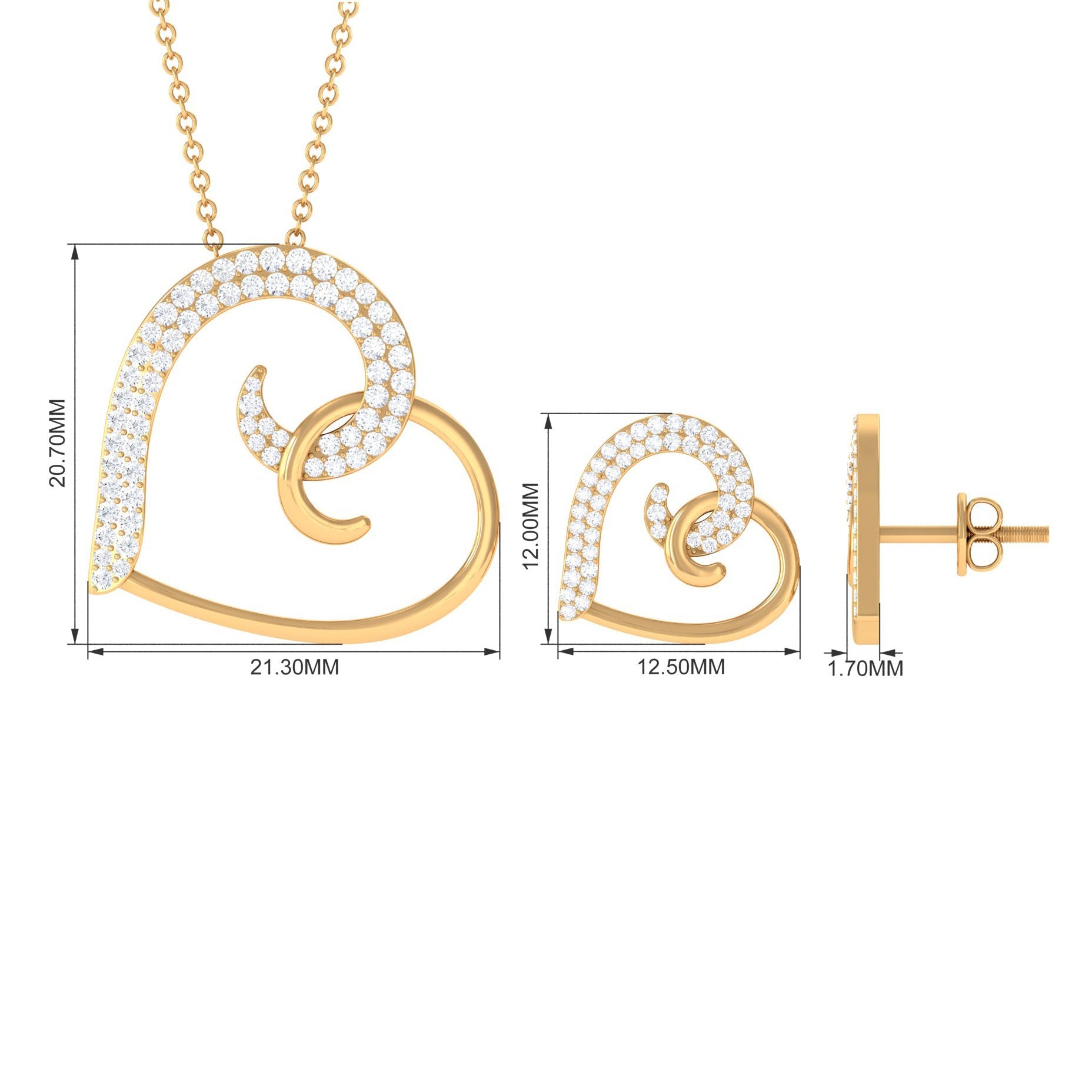 Modern Heart Necklace and Earrings with Moissanite