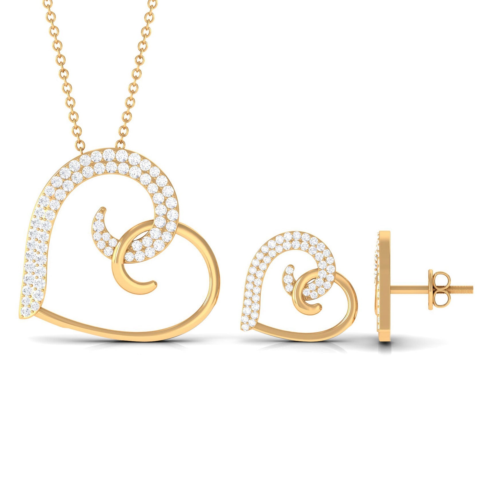 Modern Heart Necklace and Earrings with Moissanite