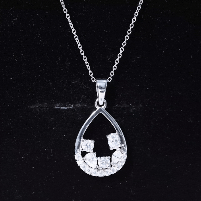 Designer Moissanite Teardrop Pendant Necklace in Silver