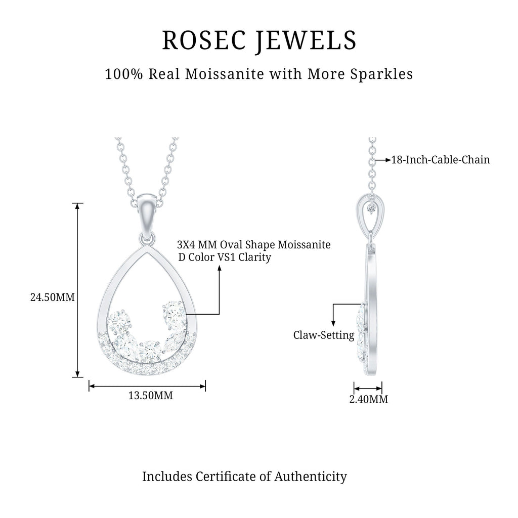 Designer Moissanite Teardrop Pendant Necklace in Silver
