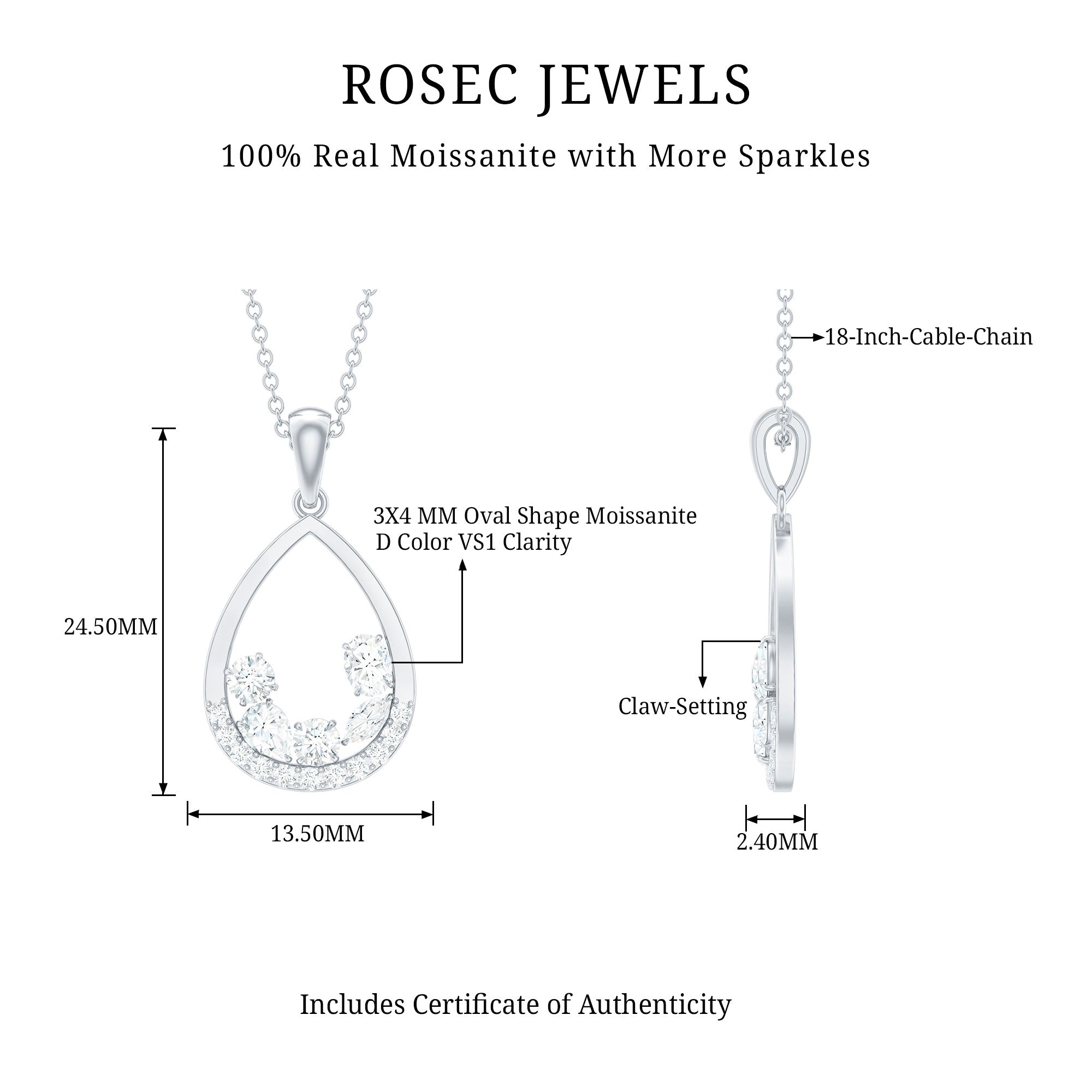Designer Moissanite Teardrop Pendant Necklace