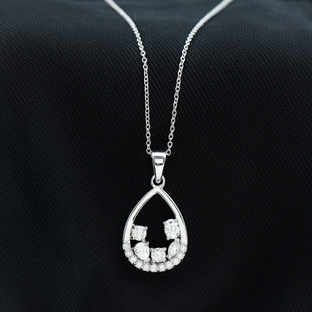 Designer Moissanite Teardrop Pendant Necklace in Silver