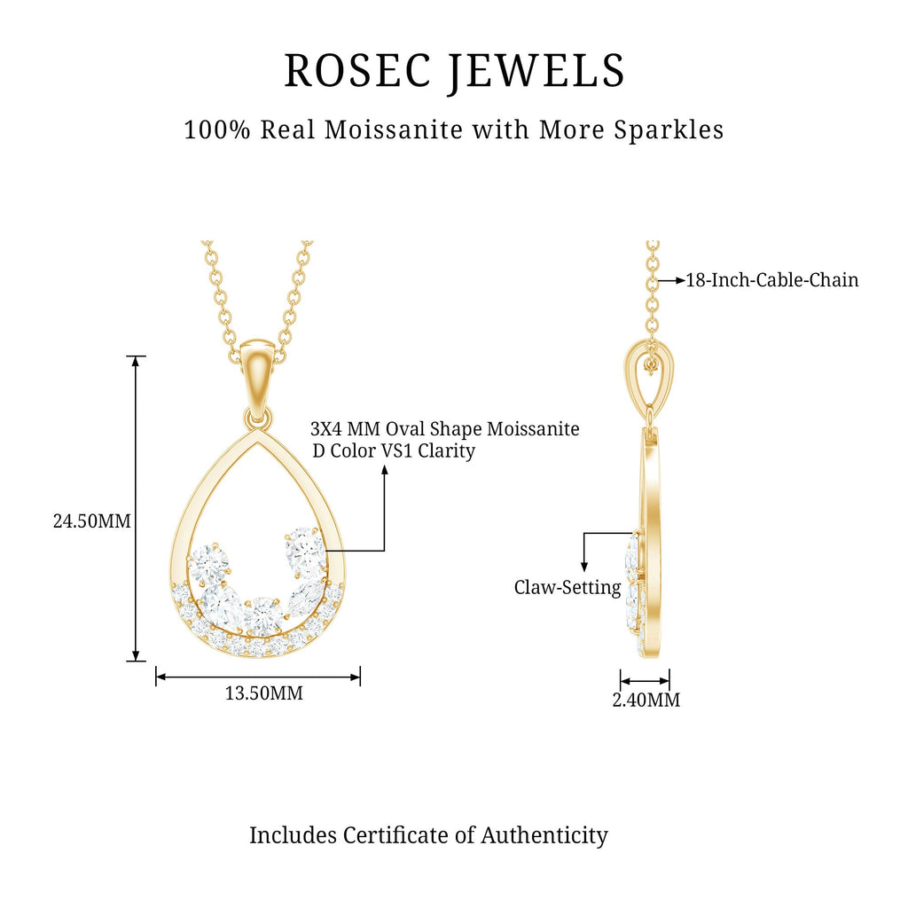 Designer Moissanite Teardrop Pendant Necklace