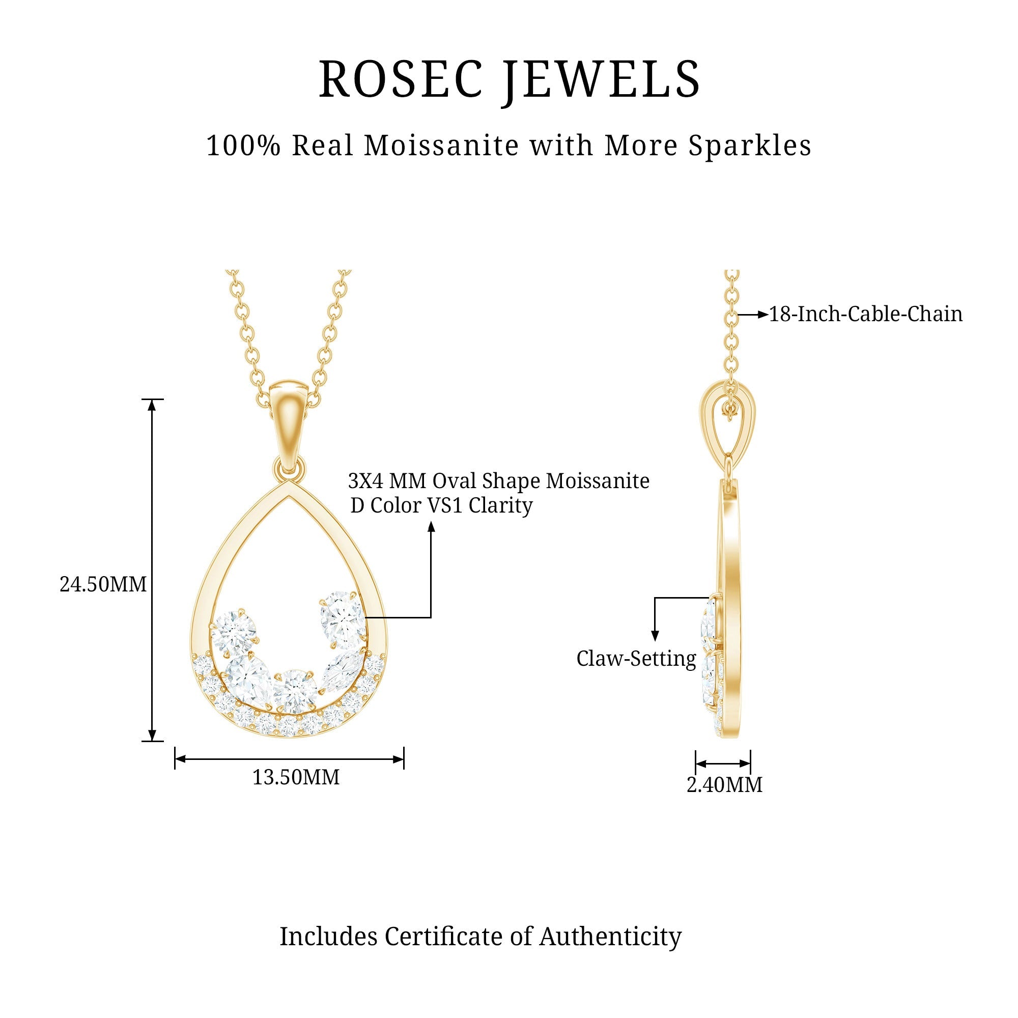 Designer Moissanite Teardrop Pendant Necklace