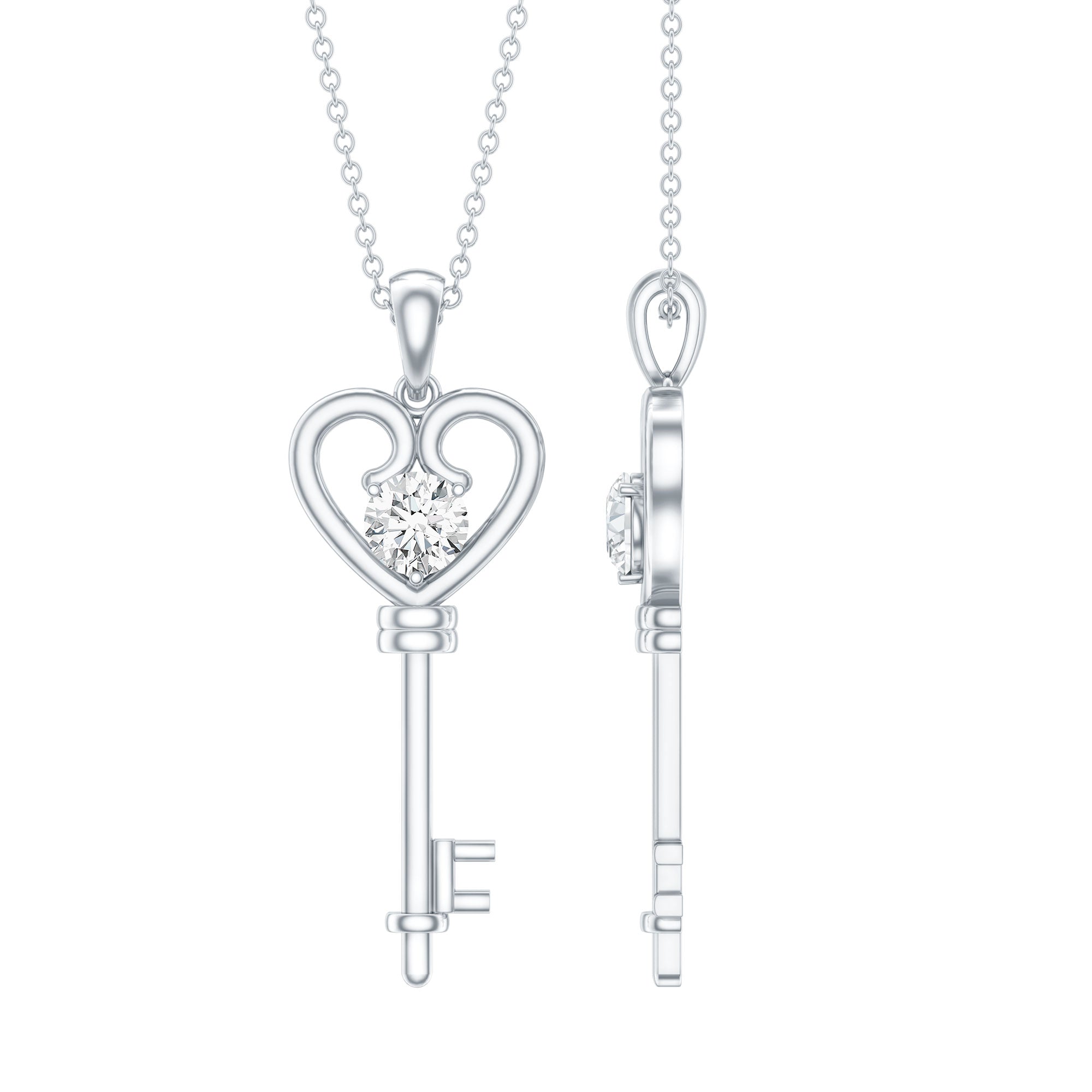 Certified Moissanite Heart Key Pendant Necklace