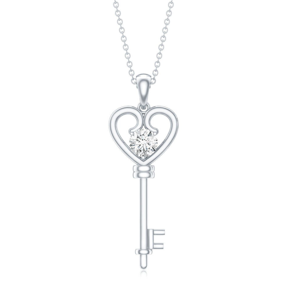 Certified Moissanite Heart Key Pendant Necklace