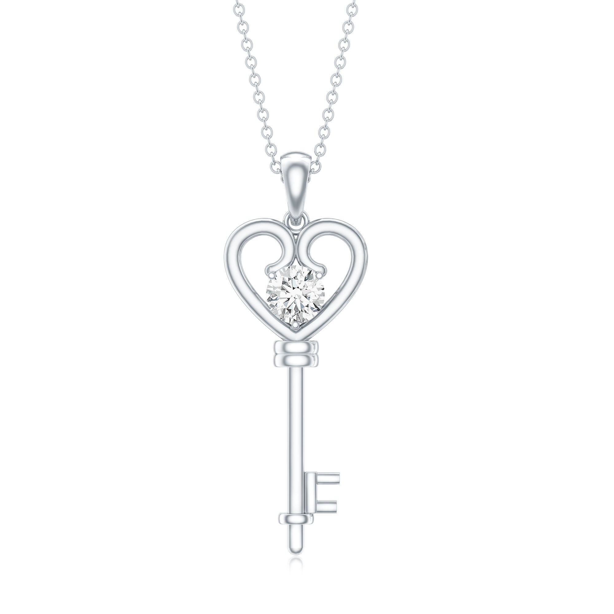 Certified Moissanite Heart Key Pendant Necklace