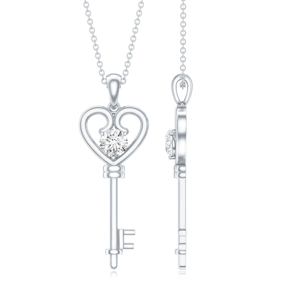 Certified Moissanite Heart Key Pendant Necklace