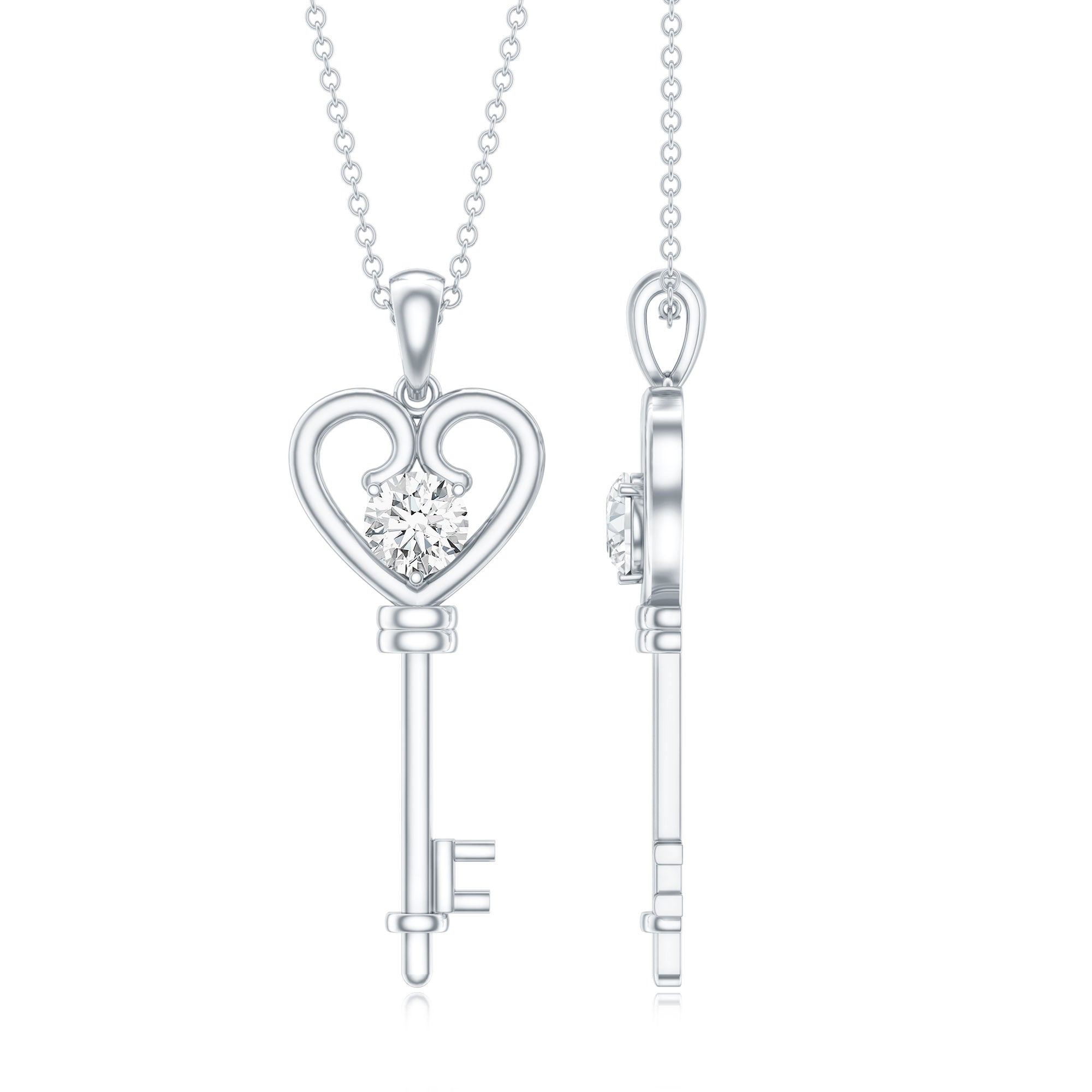 Certified Moissanite Heart Key Pendant Necklace