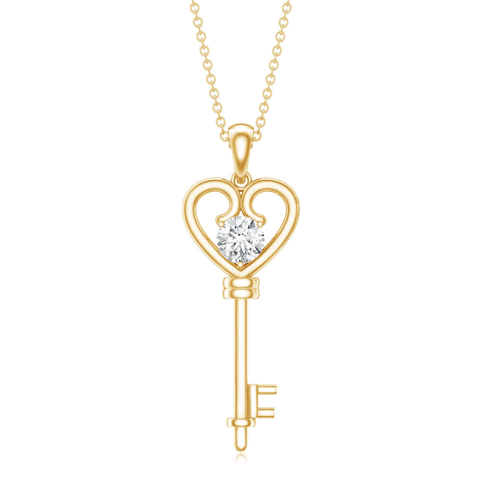 Certified Moissanite Heart Key Pendant Necklace