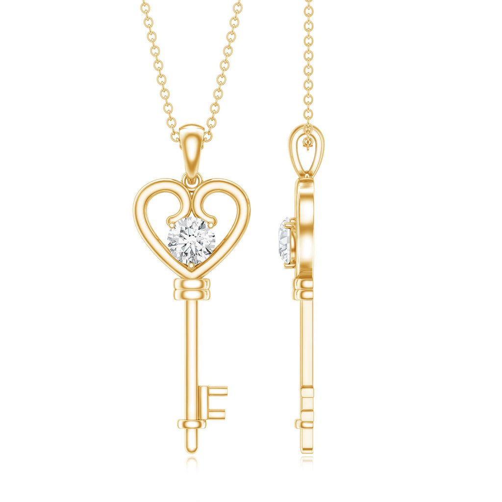 Certified Moissanite Heart Key Pendant Necklace