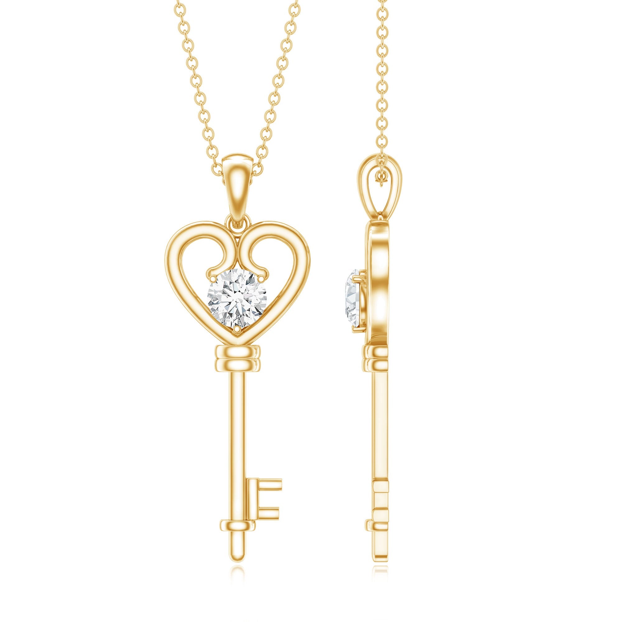 Certified Moissanite Heart Key Pendant Necklace