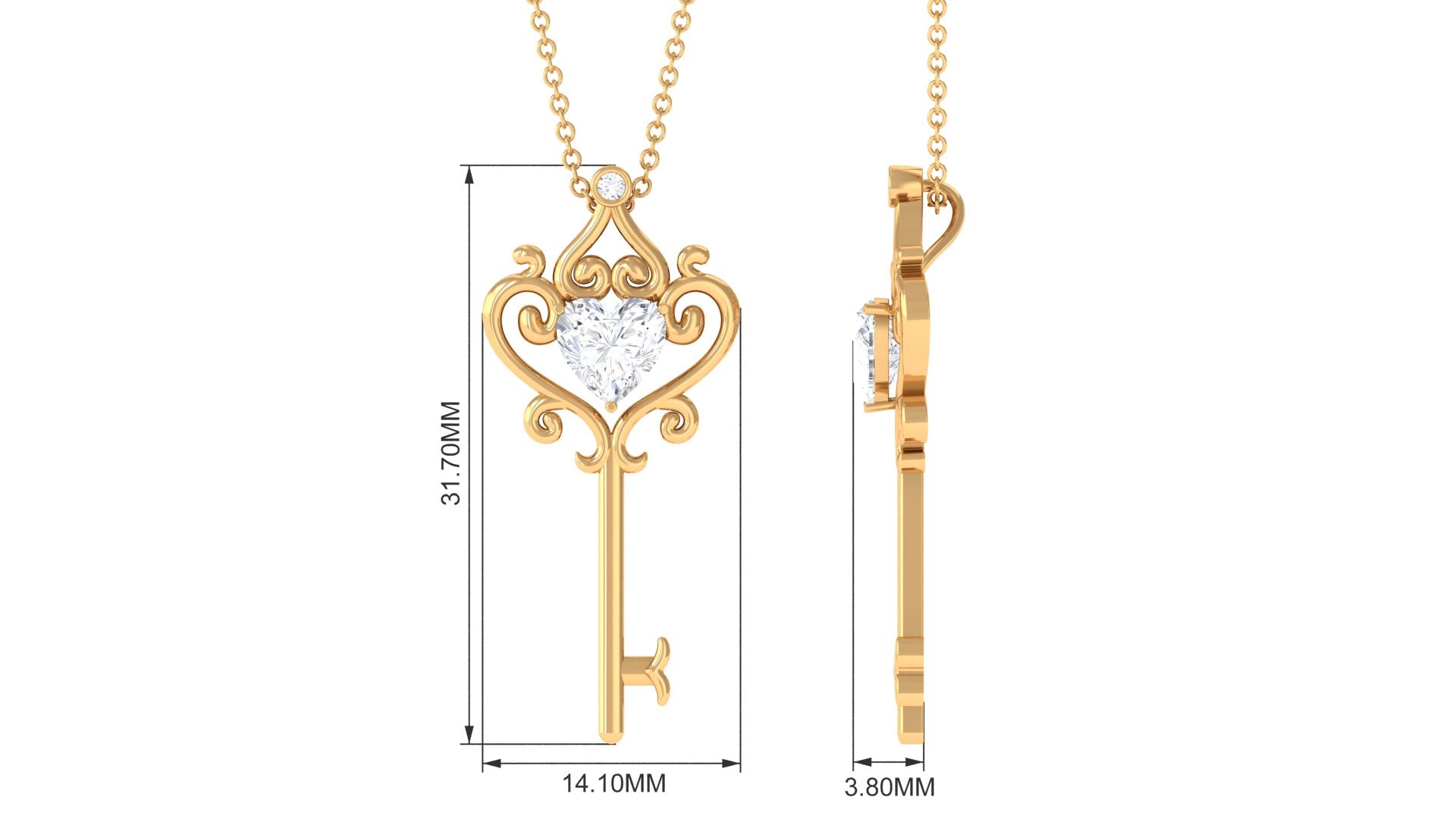 Certified Moissanite Heart Key Necklace for Women