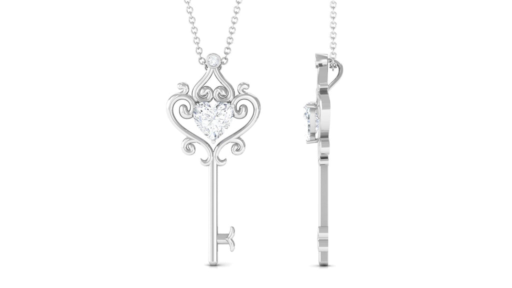 Certified Moissanite Heart Key Necklace for Women