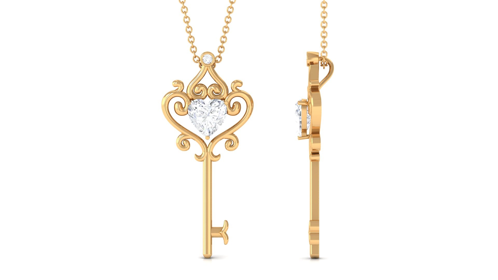 Certified Moissanite Heart Key Necklace for Women