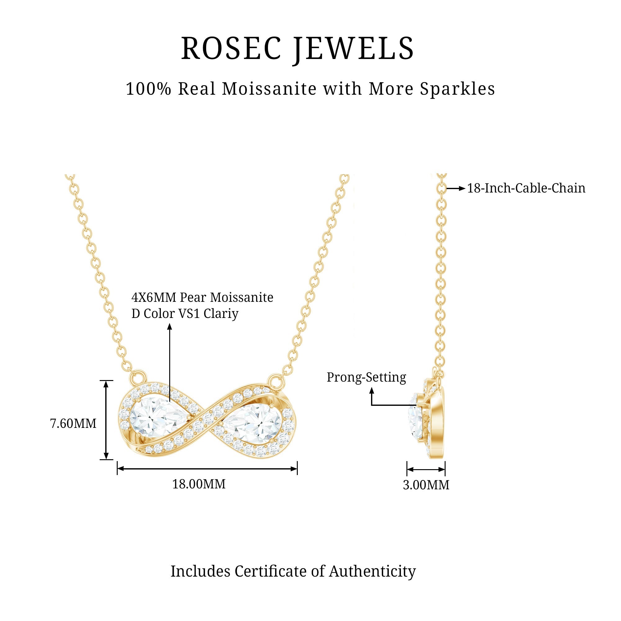 Certified Pear Shape Moissanite Infinity Necklace