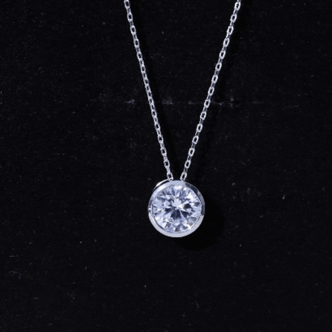 Round Cut 8MM Cubic Zirconia Bezel Set Solitaire Necklace