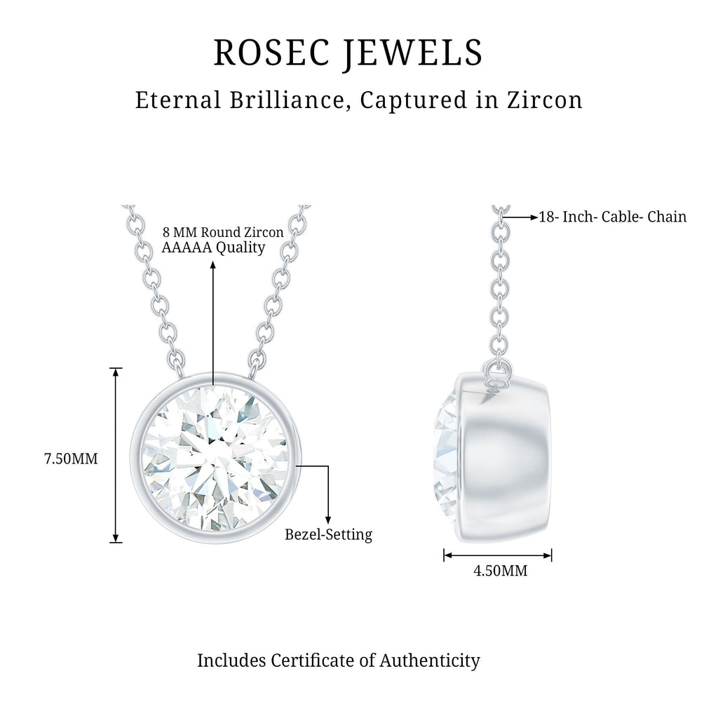Round Cut 8MM Cubic Zirconia Bezel Set Solitaire Necklace