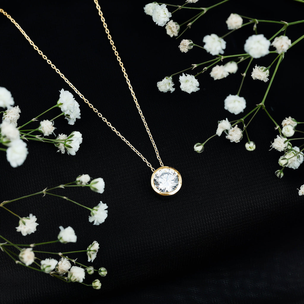Round Cut 8MM Cubic Zirconia Bezel Set Solitaire Necklace
