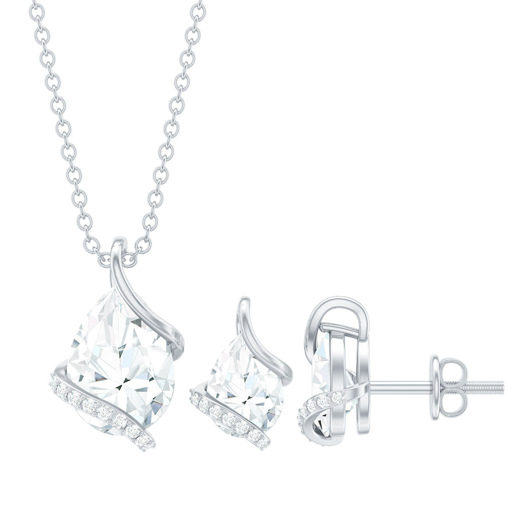 4 CT Pear and Round Shape Moissanite Teardrop Jewelry Set