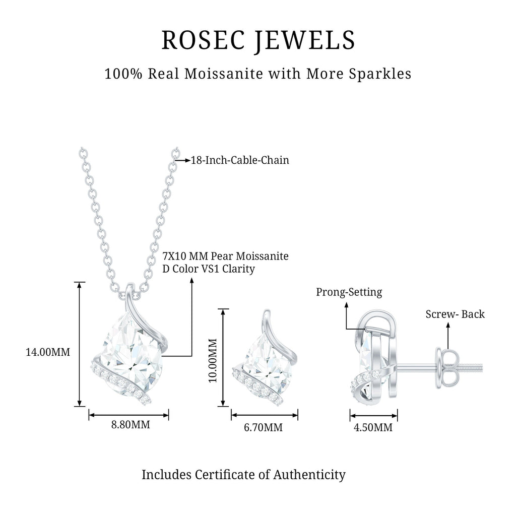 4 CT Pear and Round Shape Moissanite Teardrop Jewelry Set