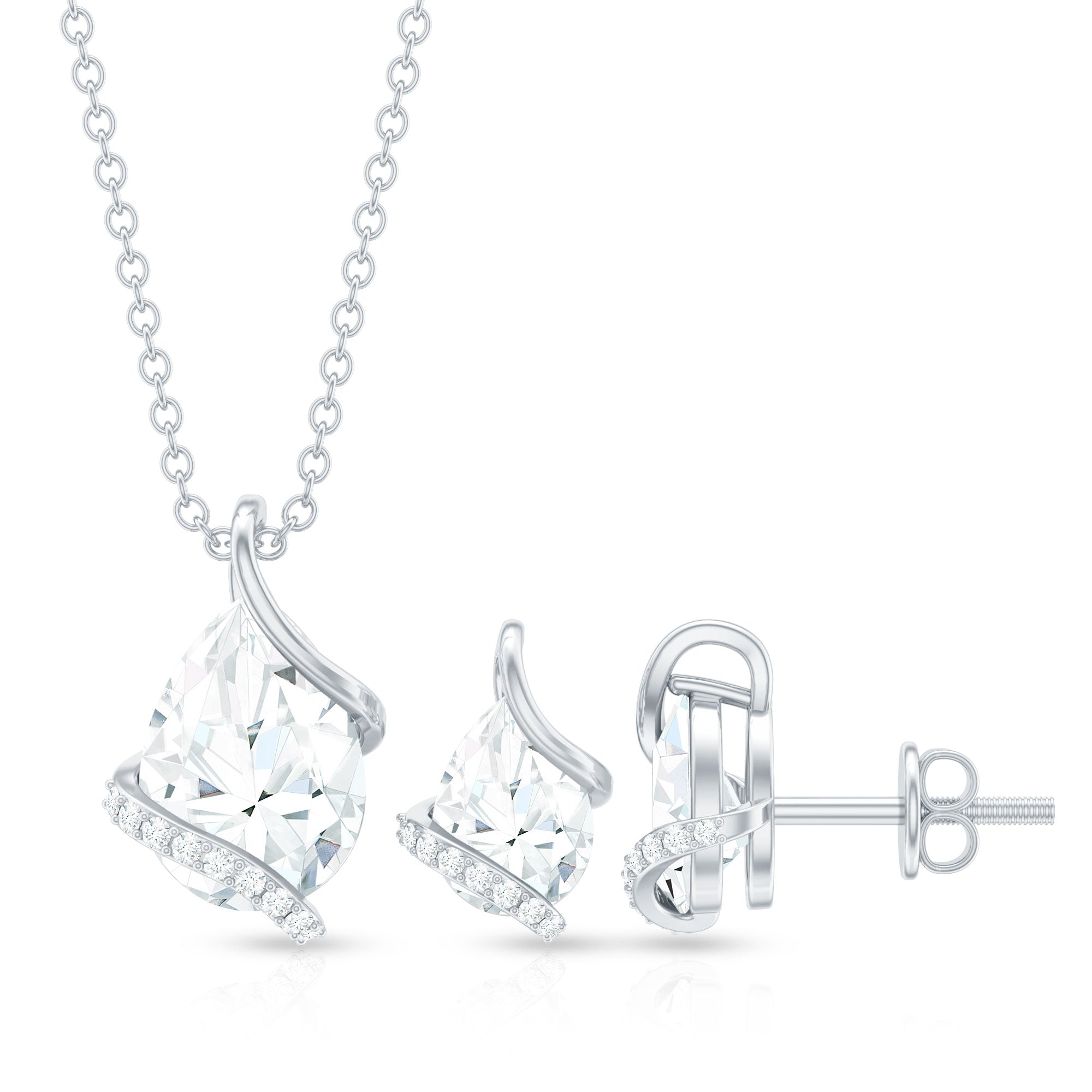 4 CT Pear and Round Shape Moissanite Teardrop Jewelry Set