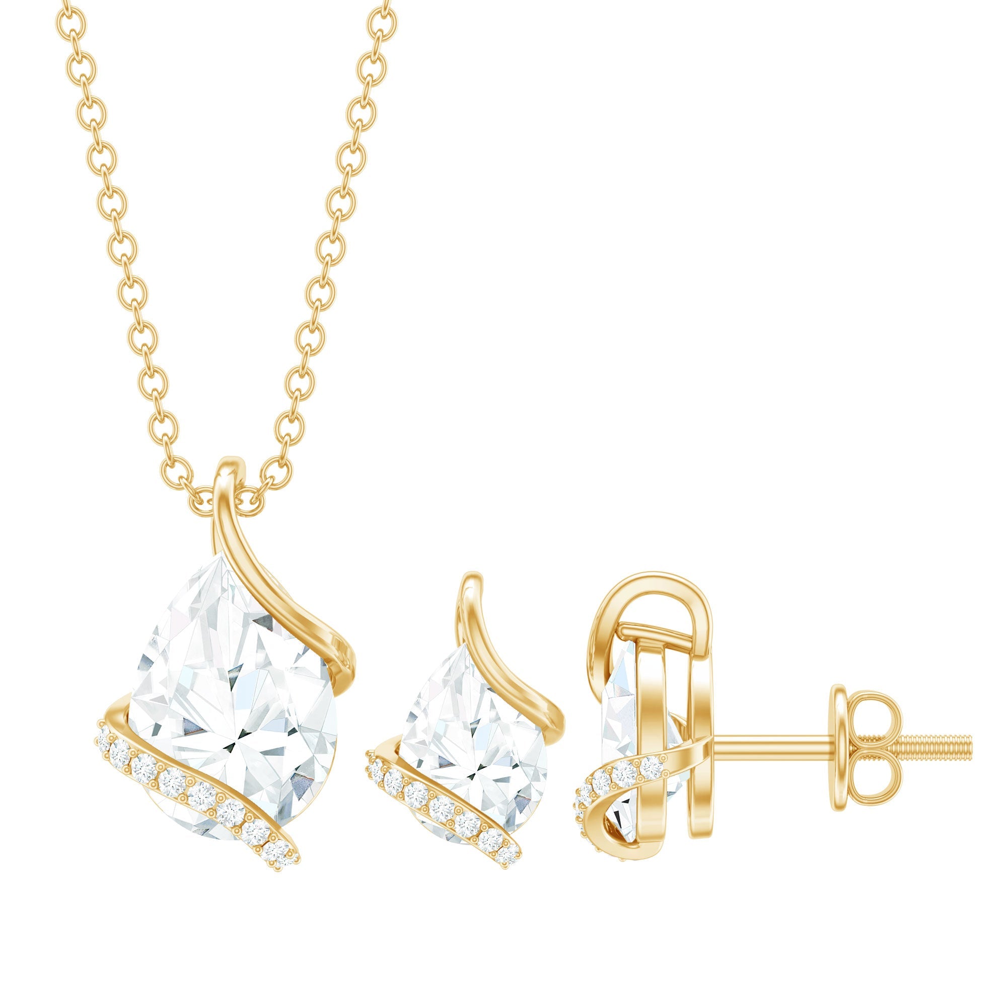 4 CT Pear and Round Shape Moissanite Teardrop Jewelry Set